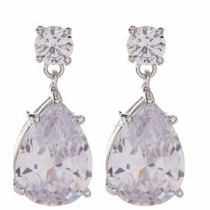 Round & Pear CZ Dangle Earrings- clear, silver